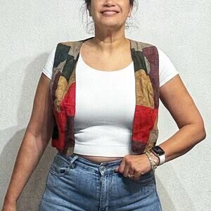 Suede Leather Vintage Open Front Vest Sz M